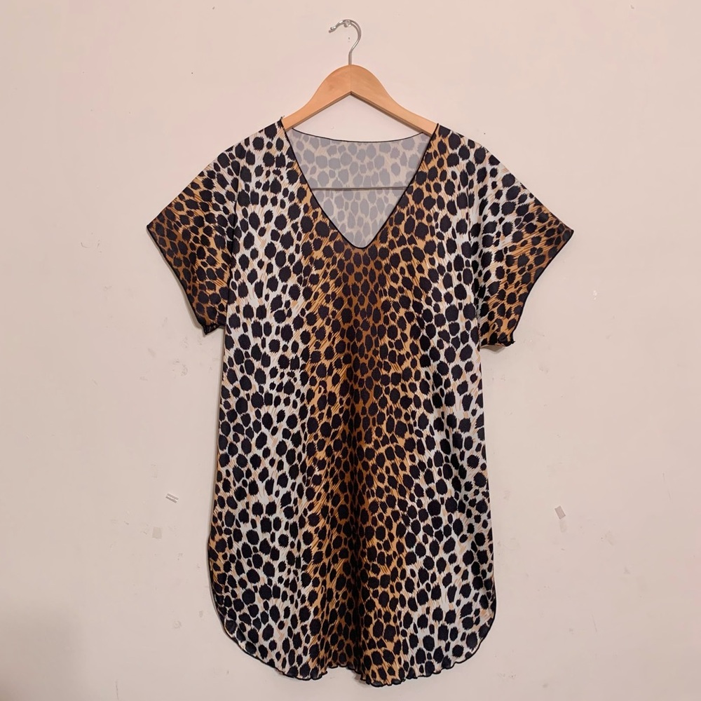 Vintage Undercover Wear Leopard Print Slip Dress Short Sleeve Flowy Tunic Top Os View 4